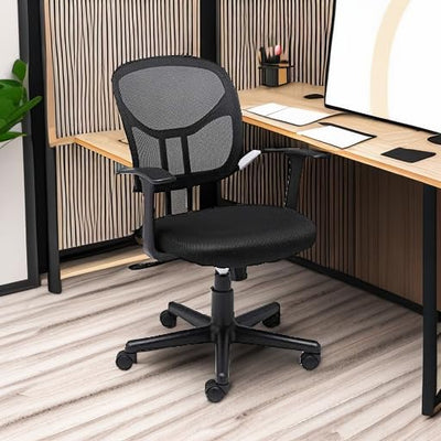 Amazon Basics Mesh Mid-Back Adjustable-Height 360-Degree Swivel Office Desk Chair with Armrests, Lumbar Support and Easy to Assemble, Black