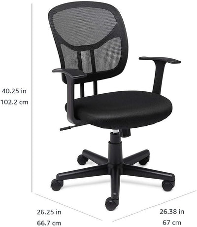 Amazon Basics Mesh Mid-Back Adjustable-Height 360-Degree Swivel Office Desk Chair with Armrests, Lumbar Support and Easy to Assemble, Black