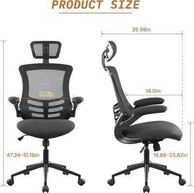 Ergonomic Office Computer Desk Chair,Adjustable Headrest,Flipped Arms,Lumbar Support 360°Swivel Task Chair -Black