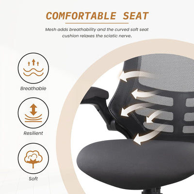 Ergonomic Office Computer Desk Chair,Adjustable Headrest,Flipped Arms,Lumbar Support 360°Swivel Task Chair -Black